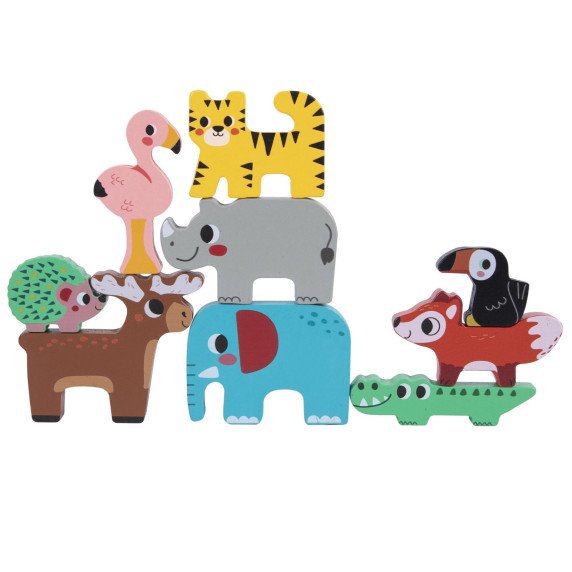 TOOKY TOY Mediniai Kubeliai Puzzle Gyvūnai Montessori 9 vnt.