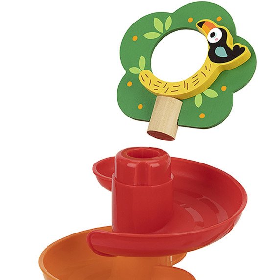 Tooky Toy Medinis kamuolių takelis su gyvūnais Spiralinis kamuolių takelis + 4 kamuoliai