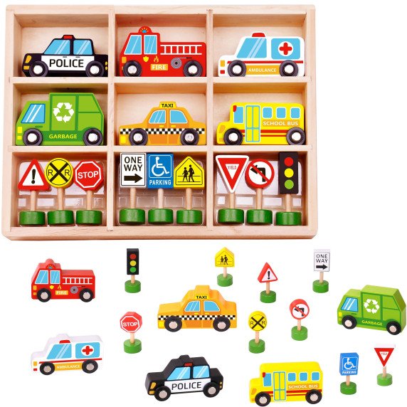 TOOKY TOY automobilių kelio galaktikos galvosūkiai + transporto priemonės automobiliai kelio ženklai