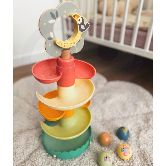Tooky Toy Medinis kamuolių žaidimų takelis su gyvūnais Spiralės kamuolių takelis + 4 kamuoliai