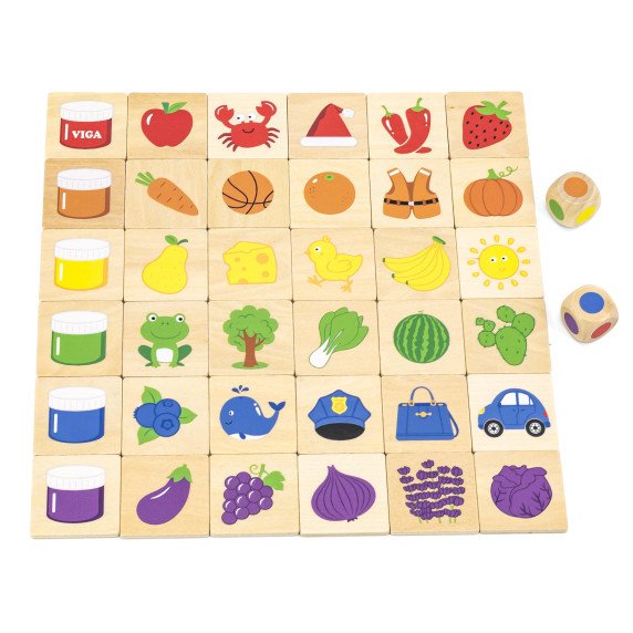 VIGA Edukacinis Medinis Puzzle Rūšiavimo, Keitimo Spalvų Ir Formų 38 Dalys Montessori