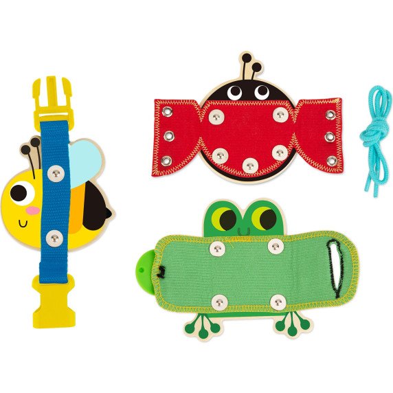 TOOKY TOY Medinis mokomasis lentelės rūšiaviklis mokymo pratimams su virvute, mygtuku ir sagtimi
