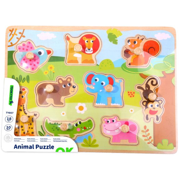 TOOKY TOY Mediniai Montesori gyvūnų iššūkiai su atitinkamais smeigtukais