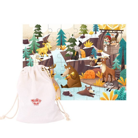 TOOKY TOY puzzle su maišeliu Alpiniški gyvūnai ir kraštovaizdis 49 d.