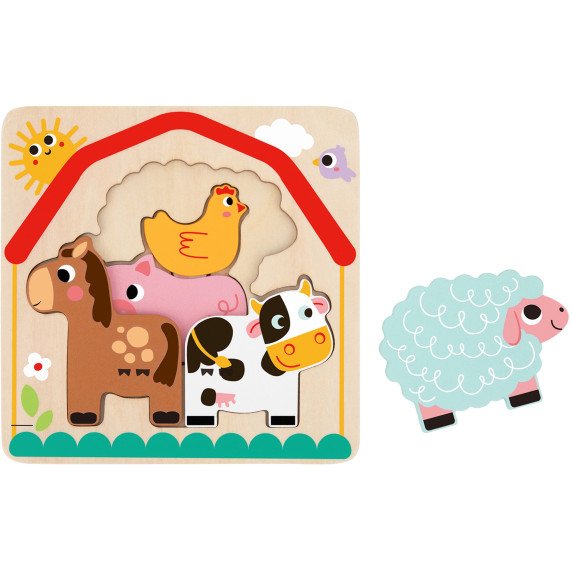 TOOKY TOY Medinis Montesori galvosūkis daugiasluoksnis lentoje Gyvūnai ūkyje 7 vnt.