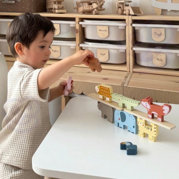 TOOKY TOY Mediniai blokai galvosūkis gyvūnai Montessori 9 vnt.