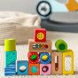 TOOKY TOY Mediniai dėžutės pojūčių blokai Daugiafunkciniai puzzle formos garsas, lietimas 12 vnt.