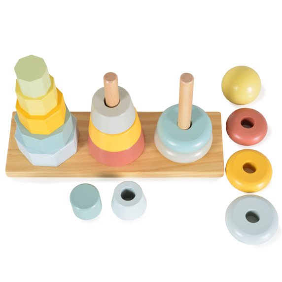 TOOKY TOY Trigubosios bokštai Keliamosios galvosūkio Montessori rūšiavimo žaidimas