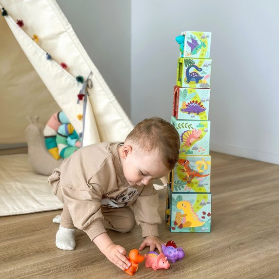 TOOKY TOY Mediniai blokai švietimo galvosūkis + 6 žaidimo figūros 12 vnt.