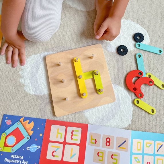 TOOKY TOY Mediniai galvosūkiai Blokai smeigtukai Gyvūnų raštai kuriami sertifikuoti pagal FSC