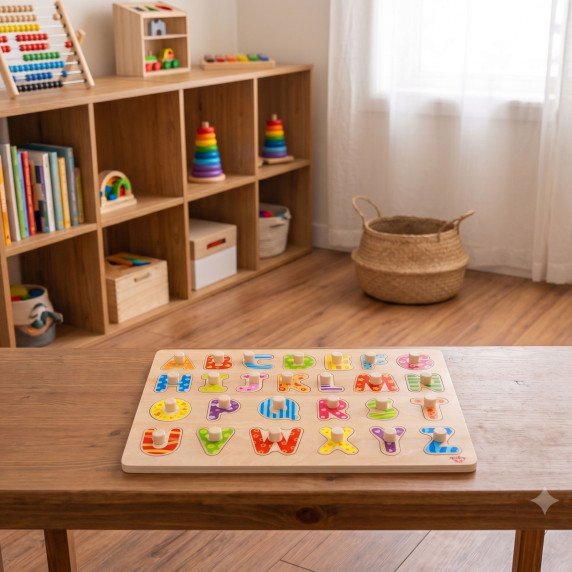 TOOKY TOY Puzzle Montessori Abėcėlės galvosūkis su smeigtukais