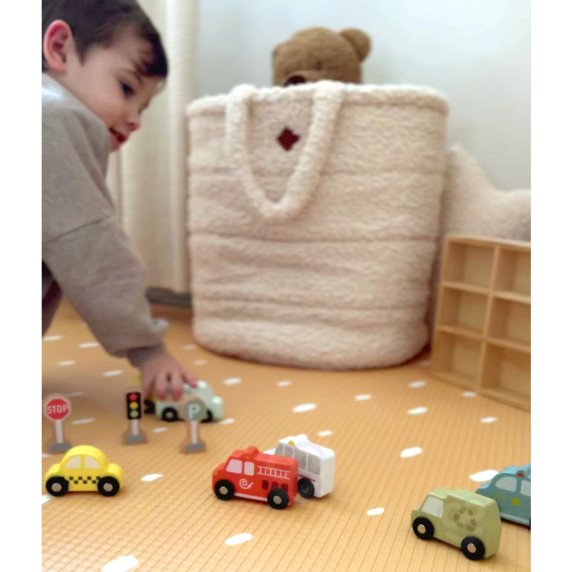 TOOKY TOY rinkinys iš medinių transporto priemonių ir eismo ženklų dėžutėje