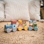 TOOKY TOY Medinis traukinys su gyvūnų blokais Montessori galvosūkiui
