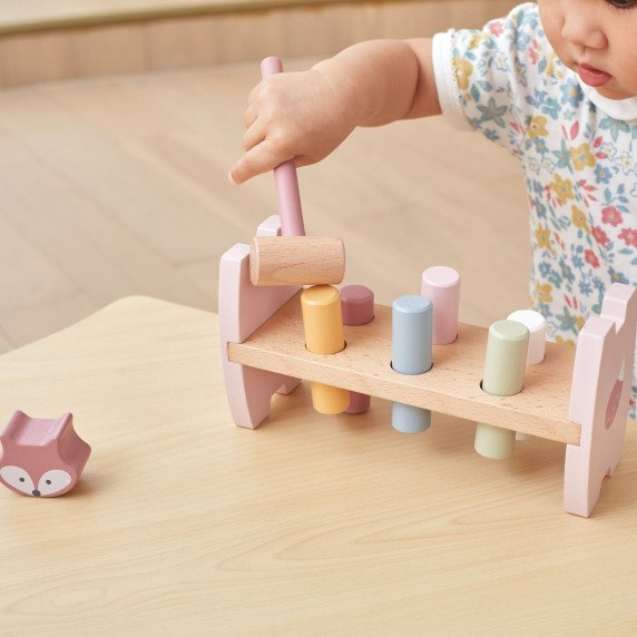 kopija VIGA PolarB medinis piramidės + smūginys su plaktuku rinkinys Montessori lapė