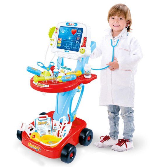 WOOPIE Mažojo Daktaro Vežimėlis Mėlynas Medicininis Rinkinys Vaikams 17 Priedų