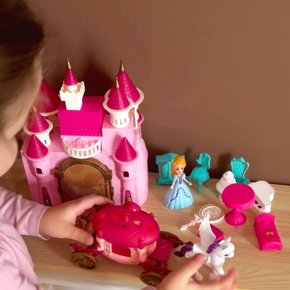 Interaktyvus stebuklingas princo rūmai „WOOPIE“ rinkinys su princese + karieta ir priedai