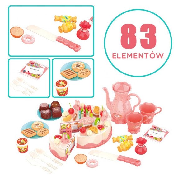 WOOPIE Puodas su pjūklu gimtadienio tortui žvakidės Kettle Cutlery + 83 vnt.
