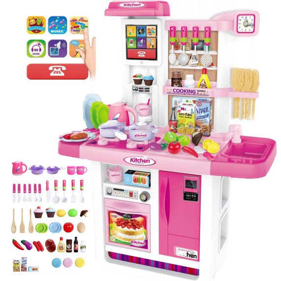 WOOPIE Kitchen MANO MAŽYNA VIRTUVĖ LIEČIAMASIS skydelis su garsu Vandens cirkuliacija Rožinė
