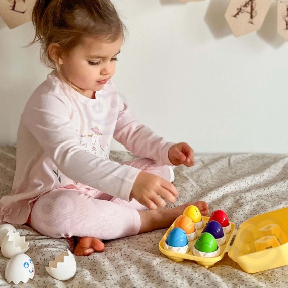 WOOPIE Montessori formų rūšiavimo galvosūkis atitikimas laimingi vištelės kiaušiai 6 vnt.
