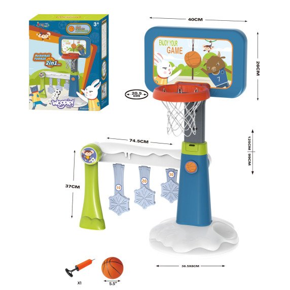 WOOPIE 2-in-1 rinkinys Krepšinio Futbolo Tinklu + Kamuolys + Pompa