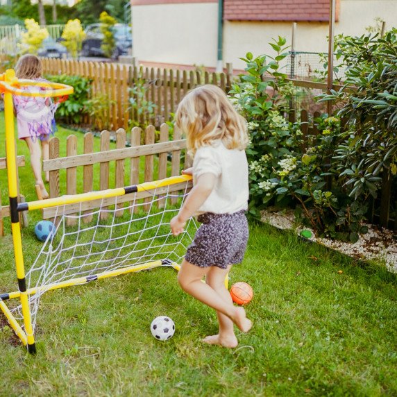 WOOPIE 2-in-1 Krepšinio rinkinys: Futbolo vartai + kamuoliai ir pompa