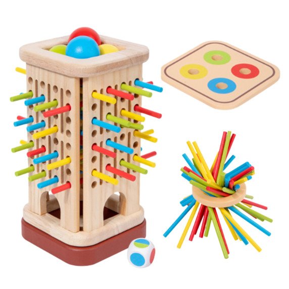 Woopie Mediniai Montessori Įgūdžių Žaidimo Stiebai kamuoliai 3D Bokštas