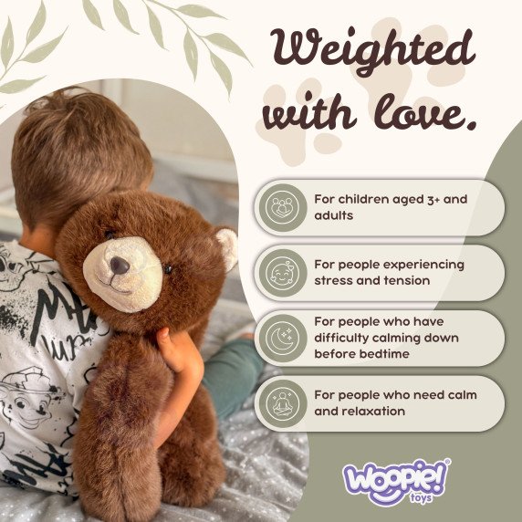 WOOPIE Svorio užkrautas žaislinis žaislas Teddy Bear Bruno Anti-stress Sensory Heavy Bear Pūkuotas žaislas 65cm 1500g