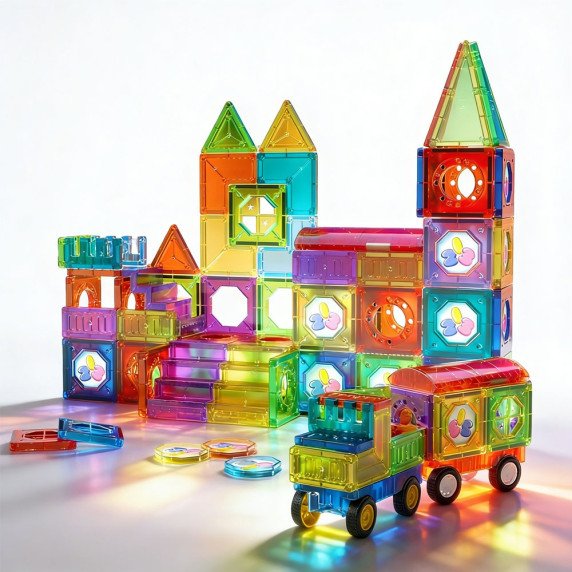WOOPIE Magnetiniai Blokai 3D Rinkinys Pilies Transporto Priemonės 71 vnt.