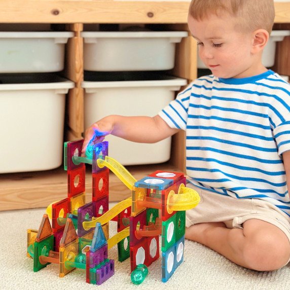 WOOPIE Magnetinė konstrukcijų rinkinio 3D šviesuolių takelio ugdymo lovos 105 vnt.