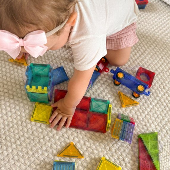 WOOPIE Magnetiniai Statybiniai Blokai 3D Edukacinis Rinkinys Pilis Transporto Priemonės 110 vnt.