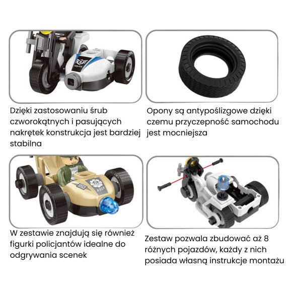 WOOPIE statybiniai blokai, skirti statyti policijos transporto priemones, 8 STEAM modeliai - Tapti miesto herojumi!
