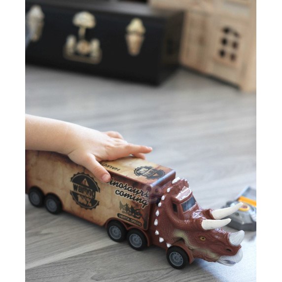 WOOPIE Dinozaurų sunkvežimis su paleidėju ir automobiliais 15 vnt.