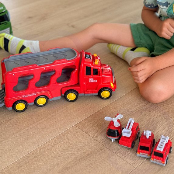 WOOPIE kelio vilkikas su 5 automobilių rinkinys - Gaisrinė.