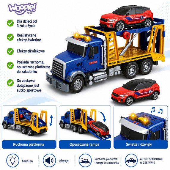 WOOPIE Keltuvas su automobiliu garsių šviesų mastelio 1:14