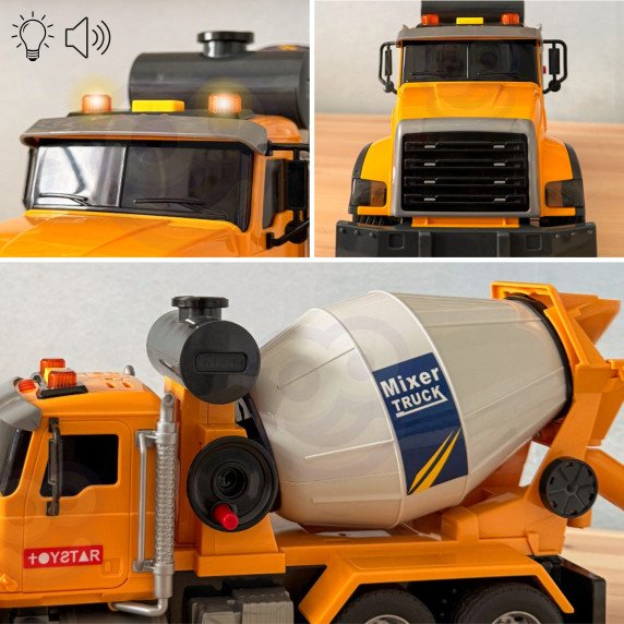 WOOPIE Cement Mixer Truck su besisukančiu būduku, šviesomis ir garsais, geltona