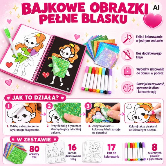 WOOPIE menas rinkinys folijos pastažinimo knyga princesėms 121 vnt.