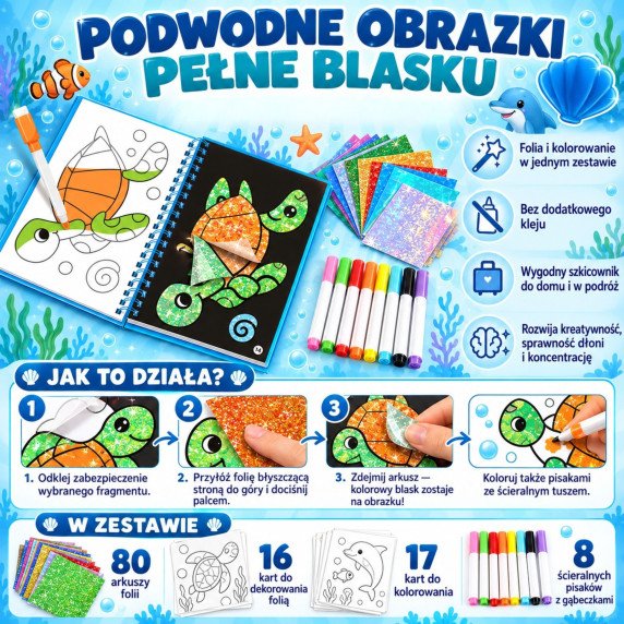 WOOPIE Meno Rinkinys Folija Koliažas Dažymas Delfinas 121 vnt.