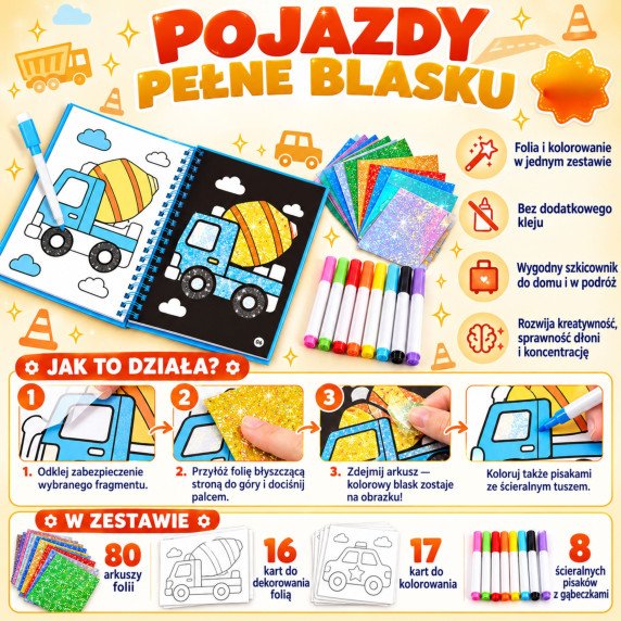 WOOPIE menas rinkinys folija lipdukas spalvinimo knyga Didelių Automobilių Pasaulis 121 vnt.