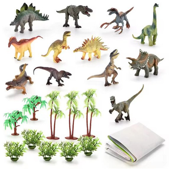 WOOPIE Dinozaurų parko rinkinys žaislai + kilimėlis ir aksesuarai 23 vnt.
