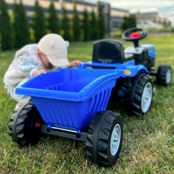 WOOPIE Pėdomis Vairuojamas Traktorius Farmer GoTrac MAXI PLUS su Puspriekabės mėlynomis Tyliais Ratais