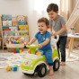 WOOPIE 4-in-1 važiuoklė su rūšiavimo dėžute, stūmikliu, vaikščiojimo pagalve ir ragu, kur yra vietos saugojimui.