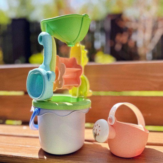 WOOPIE GREEN Smėlio žaidimo rinkinys su vežimėliu 13 dalių, BIODEGRADUOJAMAS ORGANINIS MEDŽIAGAS