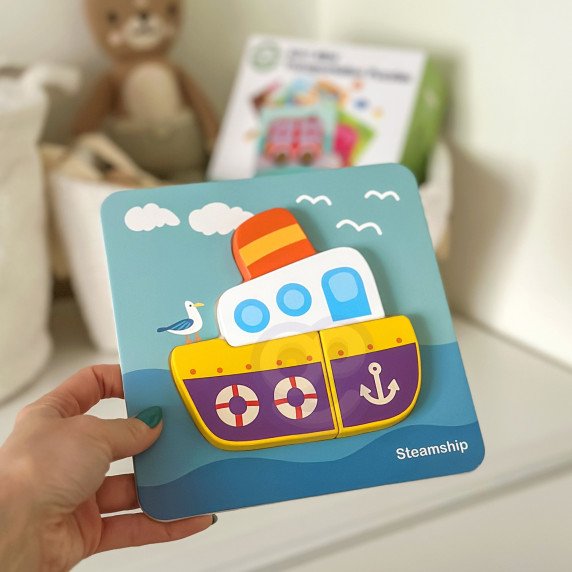 WOOPIE GREEN Mediniai puzzle transporto priemonės Montessori FSC