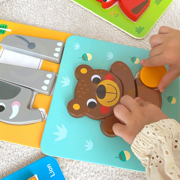 WOOPIE GREEN Mediniai galvosūkiai su gyvūnais Montessori FSC 34 vnt.