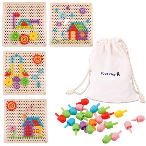 TOOKY TOY Montessori Mozaikos galvosūkių lenta su smeigėmis „Climbing“ 88 vnt.