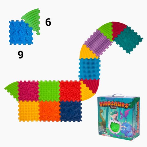 Sensorinis ortopedinis kilimėlis - dėlionė Ortek „Dinozaurai“ (9 + 6 vnt.)