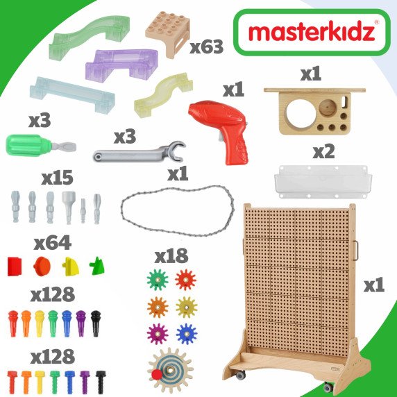 MASTERKIDZ Laisvai stovintantis STEM Kūrybinis Mokymosi Lentai 125 x 86 + Priedų Rinkinys