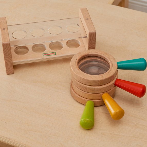 Medžio didinamųjų stiklų rinkinys su dėžute iš MASTERKIDZ