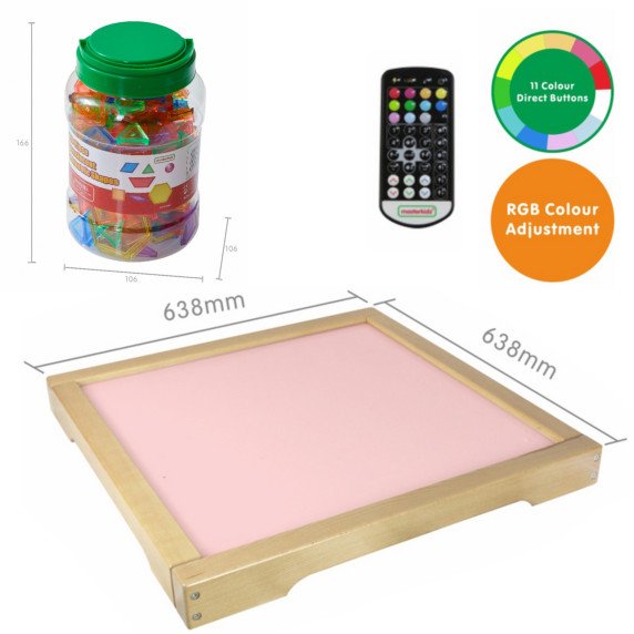 MASTERKIDZ spalvas keičianti LED panelė + Montessori mozaikos kaladėlės, 140 vnt.