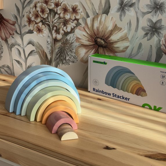 TOOKY TOY Pastel Puzzle mediniai Montessori vaivorykštės blokai